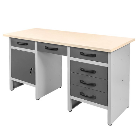 Stół warsztatowy z 6 szufladami 1 szafką zamykaną Mega-M HANDYMAN S-160 cm G-60 cm H-85 cm grafit