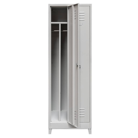 Szafka BHP ubraniowa na podstawie z nóżkami Mega-M pracownicza 2-drzwiowa z przegrodami S-60 cm szara