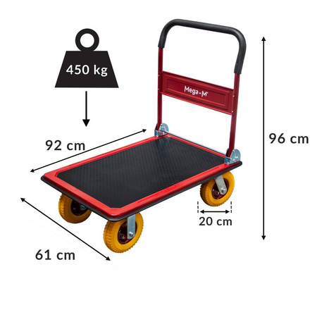 Wózek platformowy magazynowy Mega-M udźwig 450 kg koła poliuretanowe