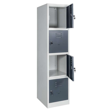 Szafka skrytkowa BHP Mega-M J-40/4 4 drzwiowa szara/ grafitowy front S-40 cm G-50 cm H-180 cm skręcana N