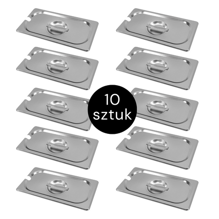 Pokrywka do GN 1/3 ze stali nierdzewnej Mega-M 32,5×17,6 cm z wycięciem na chochlę zestaw 10 szt.