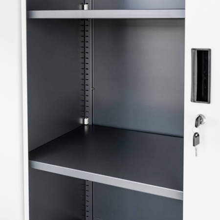 Szafa biurowa metalowa na akta Mega-M WENUS pełne drzwi 4 szuflady S-90 cm G-40 cm H-185 cm grafitowa szary front