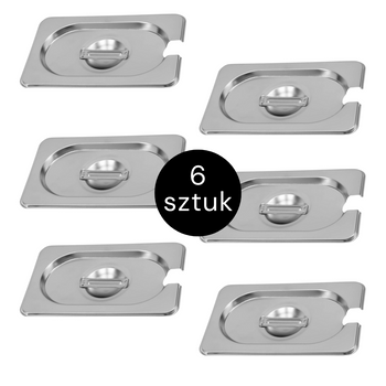 Pokrywka do GN 1/9 ze stali nierdzewnej Mega-M 17,6×10,8 cm z wycięciem na chochlę zestaw 6 szt.