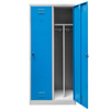 Szafka BHP ubraniowa Mega-M pracownicza 2-drzwiowa z przegrodami S-80 cm szara/niebieski front