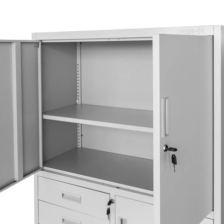 Szafa biurowa metalowa Mega-M WENUS W-14 na akta z sejfem szara S- 90 cm G- 40 cm H-185 cm skręcana N