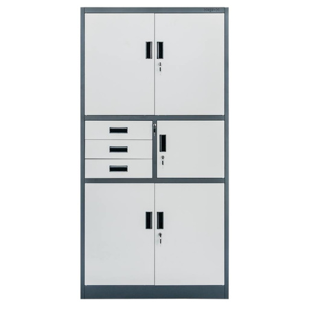 Szafa biurowa metalowa Mega-M WENUS W-16 na akta z sejfem grafitowa / szary front S- 90 cm G- 40 cm H-185 cm skręcana N