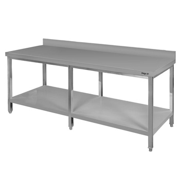 Stół ze stali nierdzewnej przyścienny z półką i 6 nogami Mega-M S-200 cm G-70 cm H-85 cm N