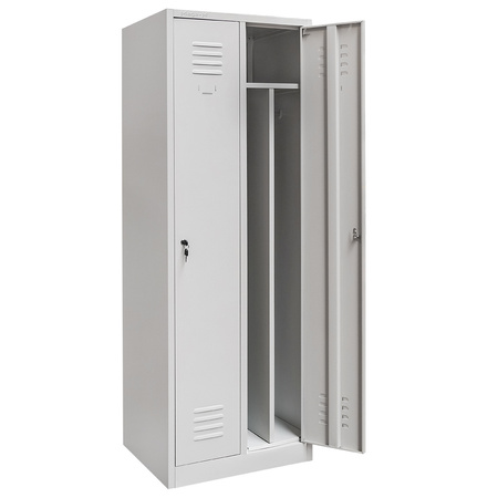 Szafka ubraniowa BHP Mega-M J-60 2 drzwiowa z przegrodami szara S-60 cm G-50 cm H-180 cm skręcana