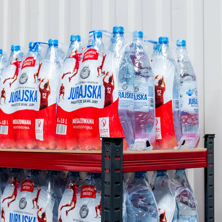 Regał magazynowy Mega-M BASIC PLUS H-180 cm L-180 cm G-45 cm 5 półek z MDF 6.8 mm 275 kg grafitowo-czerwony