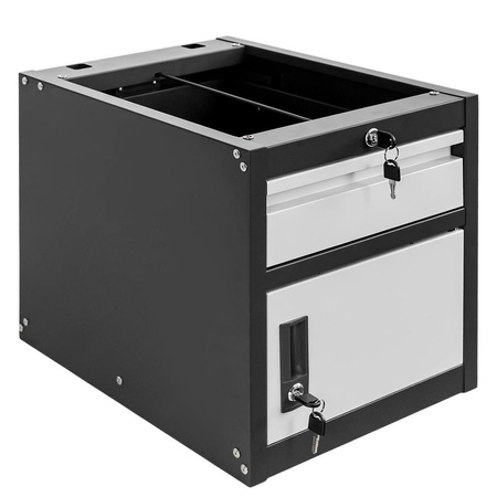 Szafka narzędziowa Mega-M do stołów warsztatowych 1 szuflada + 1 szafka z drzwiami S-37 cm x G-48,6 cm x H-50 cm system 01 grafit/front szary N
