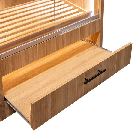Regał na pieczywo Mega-M moduł z szybą przesuwną oświetlenie LED  H-205 cm L-100 cm G-58 cm dąb amerykański N