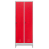 Szafka ubraniowa BHP Mega-M J-80 na podstawie z nóżkami 2 drzwiowa z przegrodami szara/ czerwony front S-80 cm G-50 cm H-190 cm skręcana N
