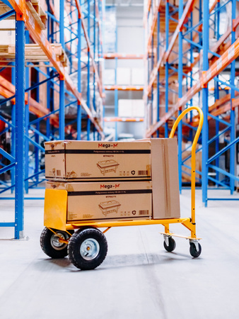 Rozkładany wózek transportowy 2w1 magazynowy młynarka taczkowy Mega-M 250kg żółty