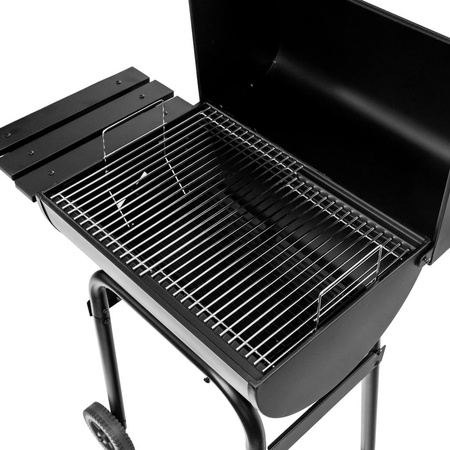 Grill ogrodowy węglowy z pokrywą i kominem Mega-M stolik boczny 34.5x23 cm