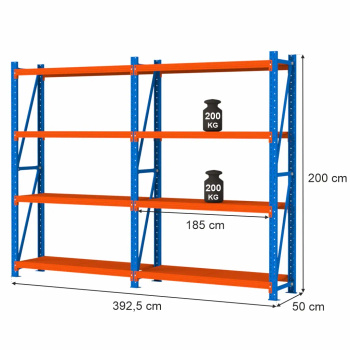 Regał magazynowy 8-półkowy Mega-M FORTIS LIGHT H-200 cm L-392.5 cm G-50 cm
