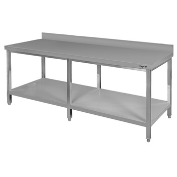 Stół ze stali nierdzewnej przyścienny z półką i 6 nogami Mega-M S-220 cm G-80 cm H-85 cm N