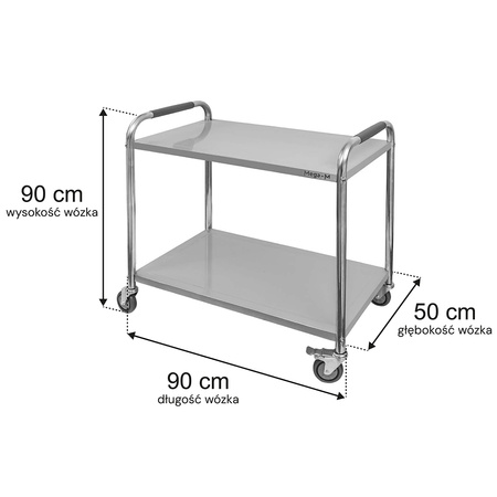 Wózek kelnerski ze stali nierdzewnej 2-półkowy Mega-M STANDARD S-90 cm G-50 cm H-90 cm N
