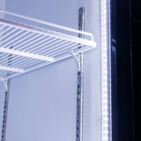 Witryna chłodnicza 2-drzwiowa 706L Mega-M RICO i112 oświetlenie LED podświetlany górny plafon reklamowy drzwi przesuwne