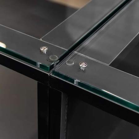 Lada sklepowa sprzedażowa impulsowa z przeszkloną górą i frontem Mega-M H-90 cm L-270 cm G-60 cm antracyt/blat dąb kraft