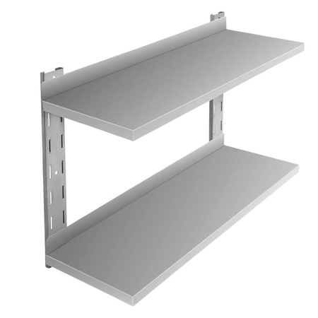 Półka ze stali nierdzewnej wisząca dwupoziomowa Mega-M 90x30 cm