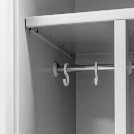 Szafka ubraniowa BHP Mega-M J-80 2 drzwiowa z przegrodami szara/ czerwony front S-80 cm G-50 cm H-180 cm skręcana N