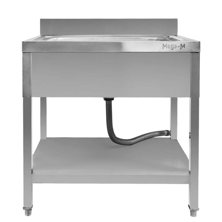 Zlew ze stali nierdzewnej jednokomorowy przyścienny z półką Mega-M S-80 cm G-70 cm H-85 cm N