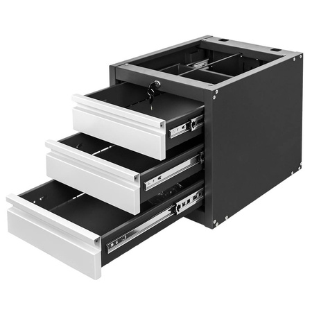 Szafka narzędziowa Mega-M do stołów warsztatowych 3 szuflady S-37 cm x G-48,6 cm x H-50 cm system 01 grafit/front szary N