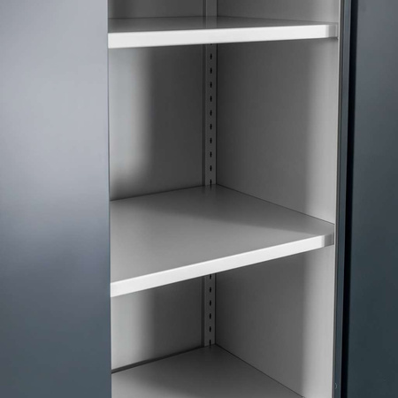 Szafa biurowa metalowa na dokumenty FURVERO W-101 S/G pełne drzwi S-90 cm G-40 cm H-185 cm szara grafitowy front