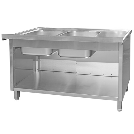 Zlew gastronomiczny spawany dwukomorowy z szafką Mega-M 140x60x85 cm stal nierdzewna