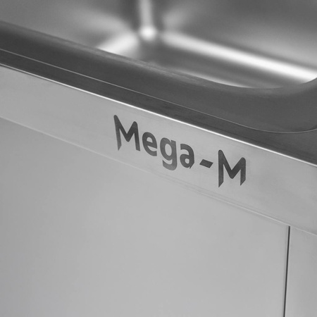 Zlew gastronomiczny z komorą po lewej stronie z maskownicą i półką Mega-M 140x70x85 cm stal nierdzewna