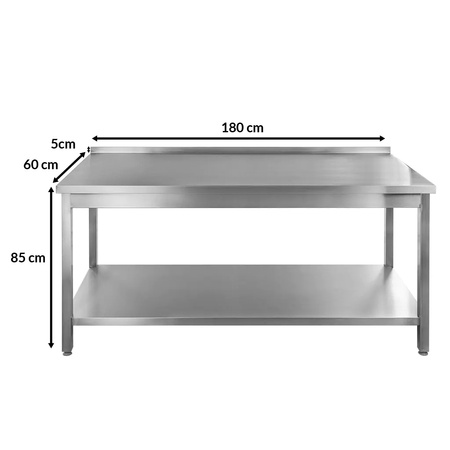 Stół ze stali nierdzewnej przyścienny z półką spawany Mega-M S-180 cm G-60 cm H-85 cm N