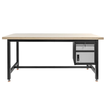 Stół warsztatowy z szafką narzędziową z uchylnymi drzwiami i szufladą Mega-M S-180 cm grafitowy szary front