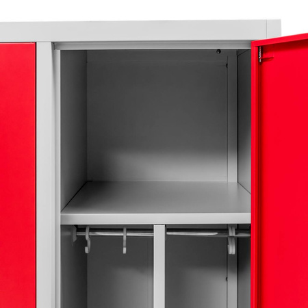 Szafka ubraniowa BHP Mega-M J-80 2 drzwiowa z przegrodami szara/ czerwony front S-80 cm G-50 cm H-180 cm skręcana (wysyłka paletowa) N