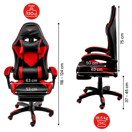 Fotel obrotowy gamingowy z podnóżkiem Mega-M eko skóra czarno-czerwony N