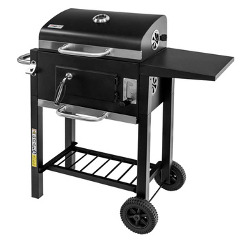 Grill ogrodowy węglowy z pokrywą Mega-M 1x stolik boczny 42x30 cm