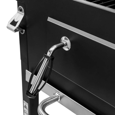 Grill ogrodowy węglowy z pokrywą i rusztem emaliowanym Mega-M 2x stolik boczny 42x30 cm