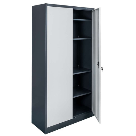 Szafa biurowa metalowa na dokumenty FURVERO W-101 G/S pełne drzwi S-90 cm G-40 cm H-185 cm grafitowa szary front