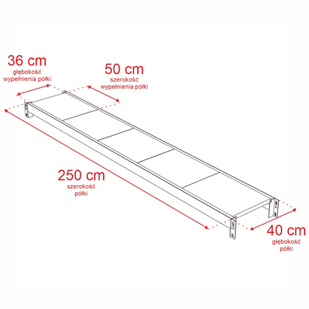Regał metalowy magazynowy 4-półkowy Mega-M FORTIS H-240 cm L-267 cm G-40 cm moduł bazowy