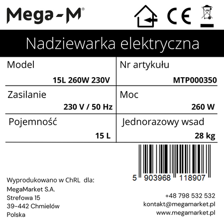 Nadziewarka do kiełbas elektryczna Mega-M 15L moc 260 W