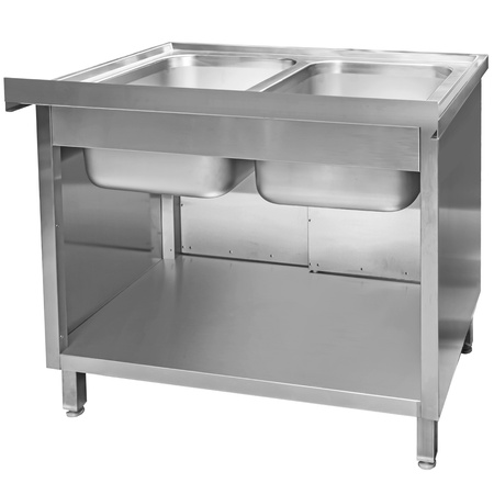 Zlew gastronomiczny spawany dwukomorowy z szafką Mega-M 100x70x85 cm stal nierdzewna