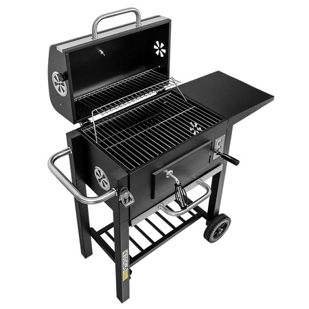 Grill ogrodowy węglowy z pokrywą Mega-M 1x stolik boczny 42x30 cm