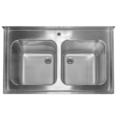 Zlew gastronomiczny spawany dwukomorowy z półką Mega-M 120x70x85 cm stal nierdzewna