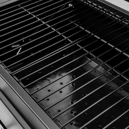 Grill ogrodowy węglowy z pokrywą i rusztem emaliowanym Mega-M 2x stolik boczny 42x30 cm