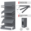 Regał sklepowy Mega-M Merkury przyścienny H-170 cm L-103 cm G-47 cm moduł bazowy grafitowy