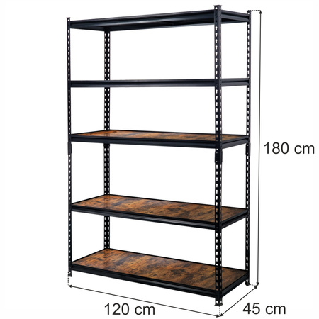 Regał magazynowy Mega-M PRO LOFT H-180 cm L-120 cm G-45 cm 5 półek z MDF 6.2 mm okleina drewno 275 kg czarny