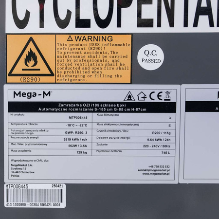 Zamrażarka skrzyniowa przeszklony panoramiczny front 437 L Mega-M OZI i185 NoFrost