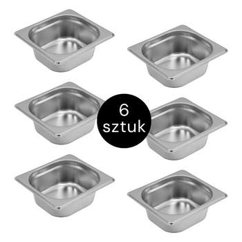Pojemnik GN 1/6 ze stali nierdzewnej Mega-M 17,6×16,2×6,5 cm zestaw 6 szt.