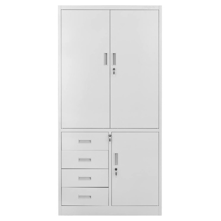 Szafa biurowa metalowa na akta Mega-M WENUS pełne drzwi 4 szuflady S-90 cm G-40 cm H-185 cm szara