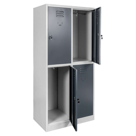 Szafka ubraniowa skrytkowa BHP Mega-M J-80/4 4 drzwiowa szara/ grafitowy front S-80 cm G-50 cm H-180 cm skręcana N