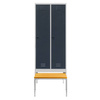 Szafka ubraniowa BHP Mega-M J-80 na podstawie z wysuwaną ławeczką 2 drzwiowa z przegrodami szara/ grafitowy front S-80 cm G-80 cm H-223 cm skręcana N